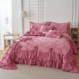 Pink Royal Dreams Faux Satin Ruffle Comforter Set, King