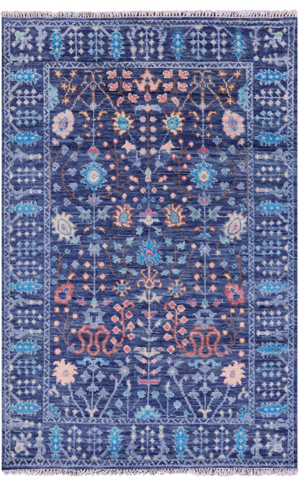 Hand-Knotted Turkish Oushak Wool Rug 4' 3" X 6' 6" - Q15372
