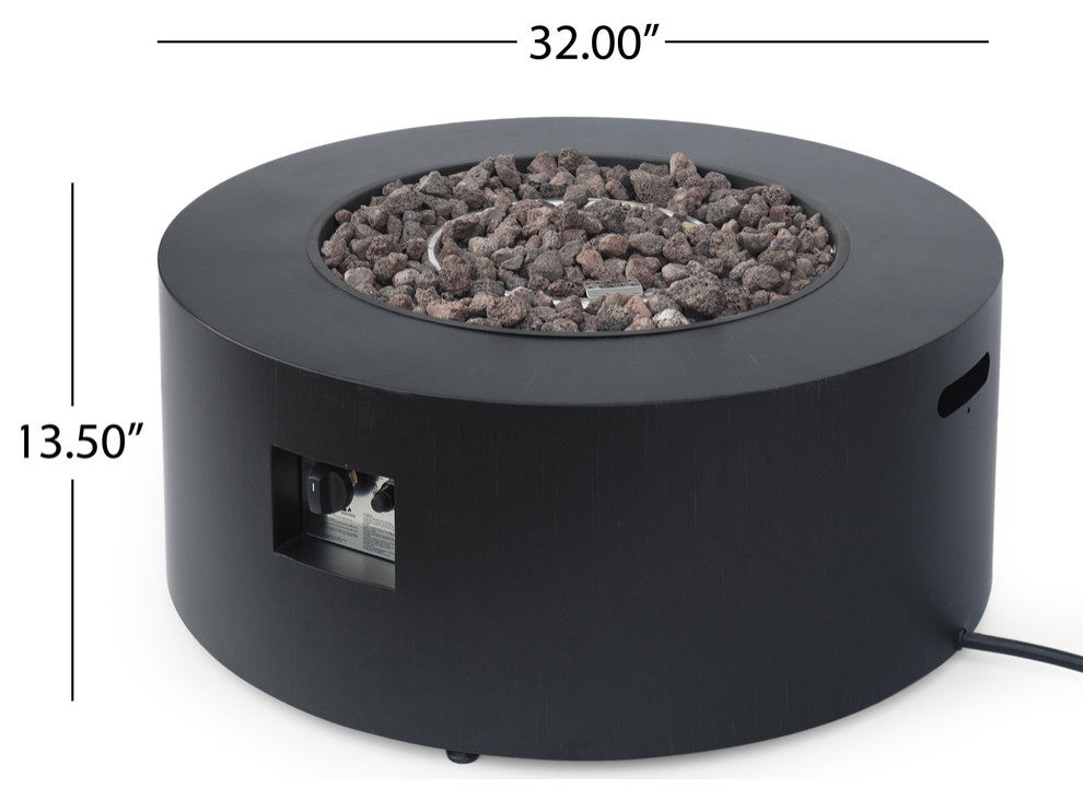 Hemmingway Outdoor Round Fire Pit With Tank Holder, Dark Gray Finish