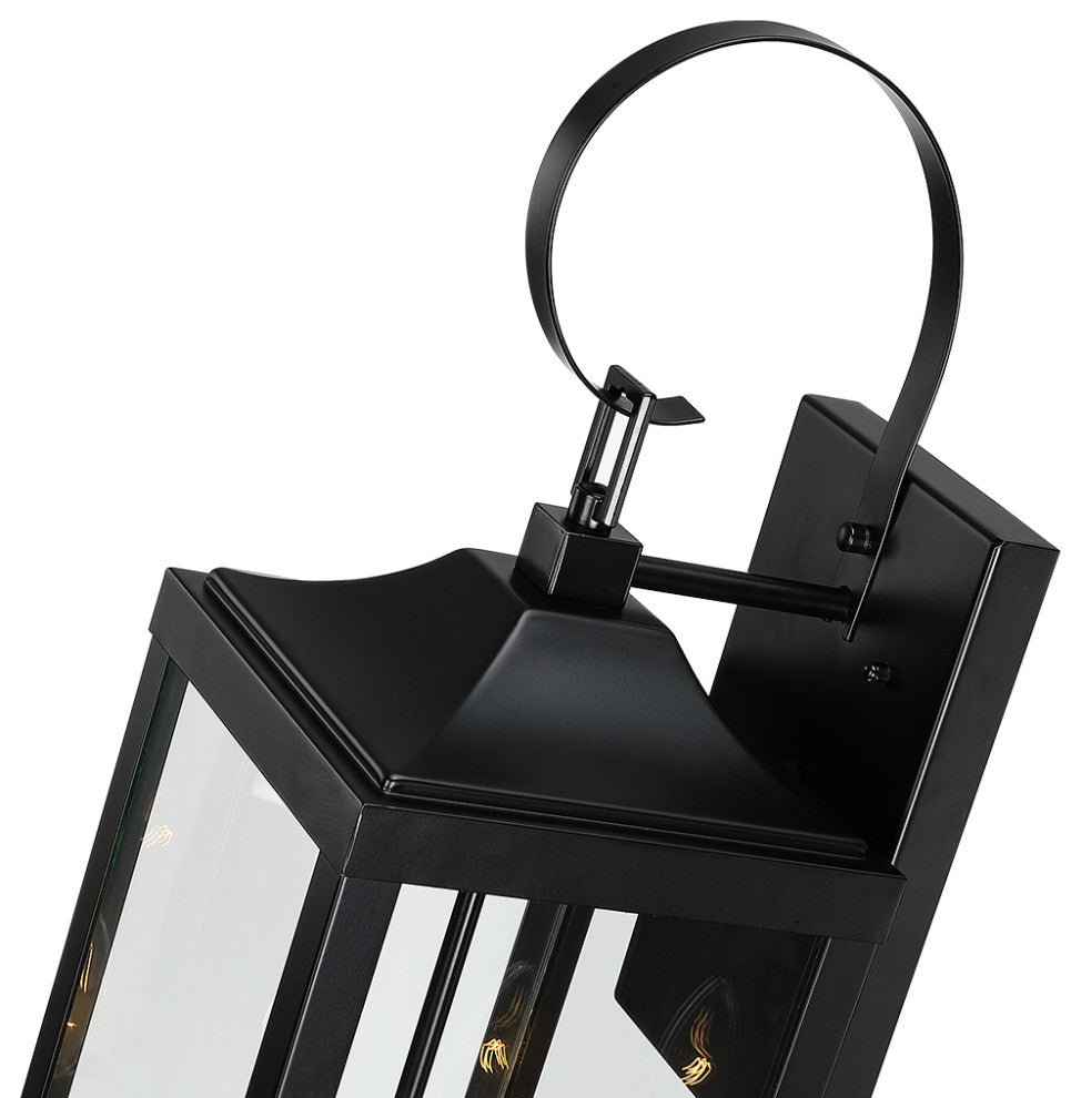 25.7" 2-Light Large Traditional Outdoor Wall Lantern Sconce, Matte Black