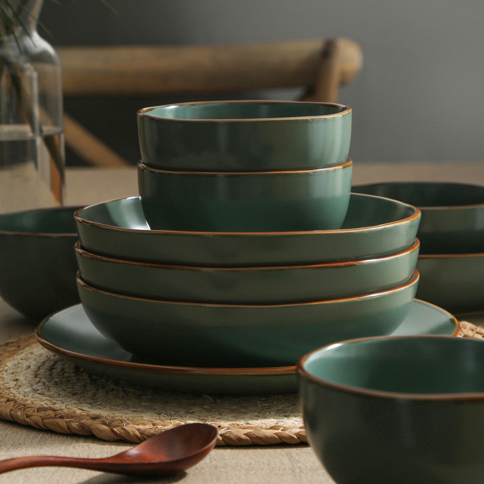 Stone Lain Brasa Stoneware 16 Piece Dinnerware Set, Green