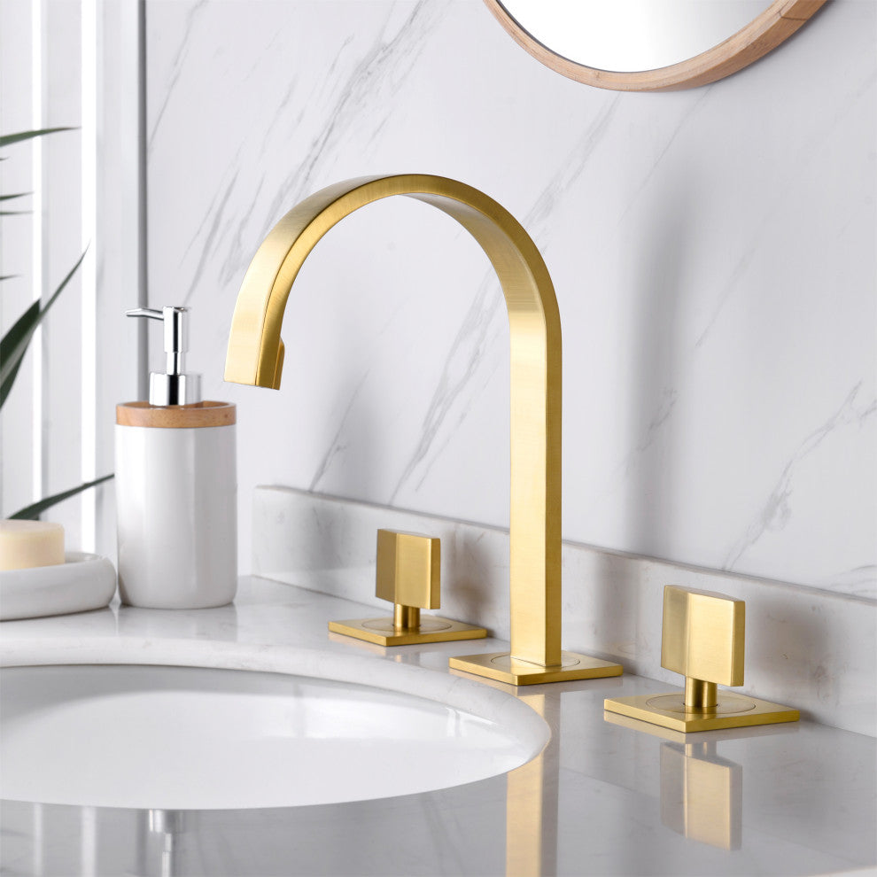 Luxier WSP05-T 2-Handle Widespread Bathroom Faucet with Drain, Brushed Gold