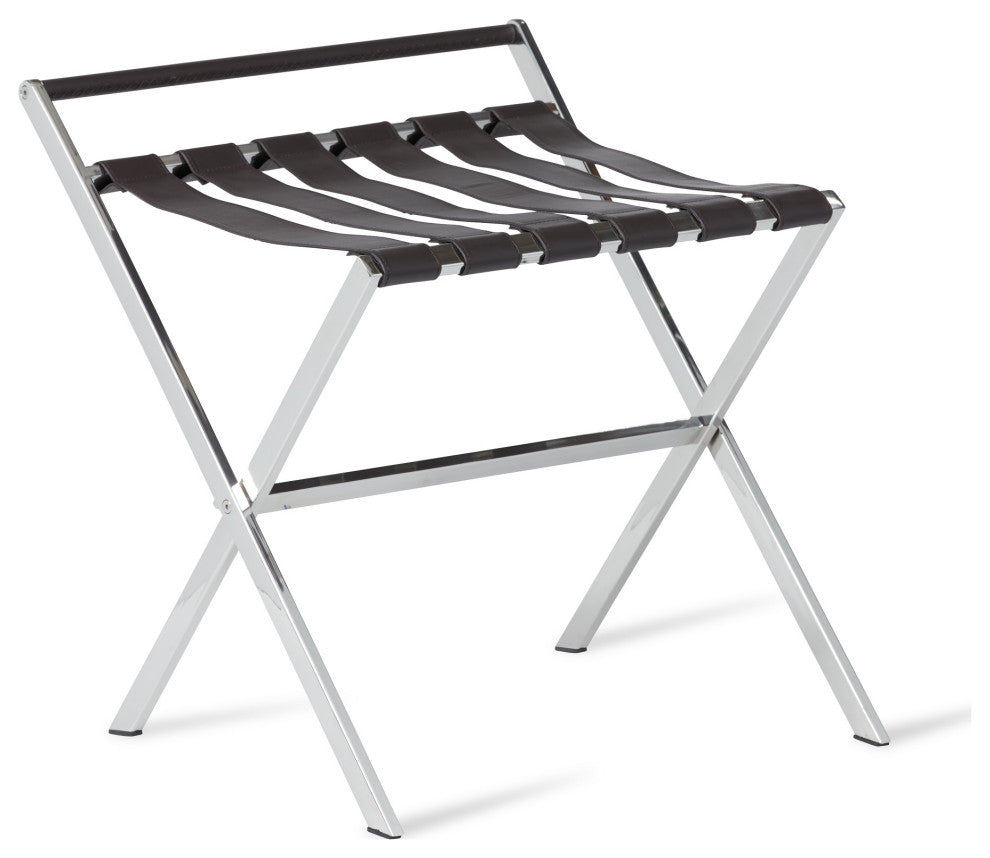 Luggage Rack, Stainless Steel/Chocolate Leather