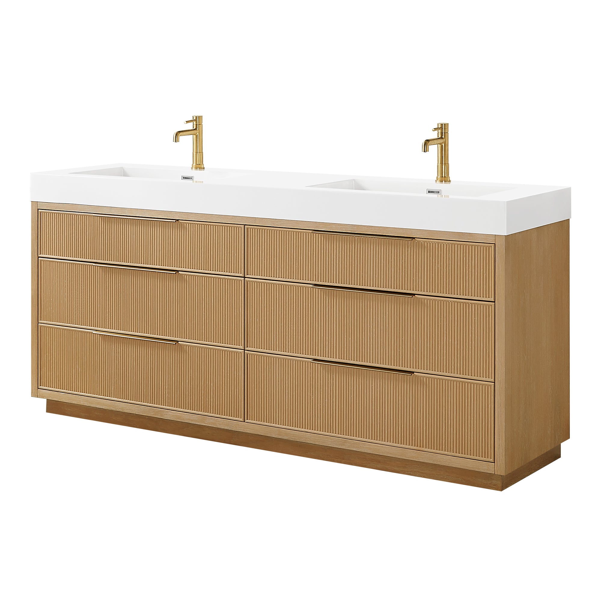 Hohhot Bath Vanity, Stone Sink Top No Mirror, Washed Ash Gray, 72", Double Vanity