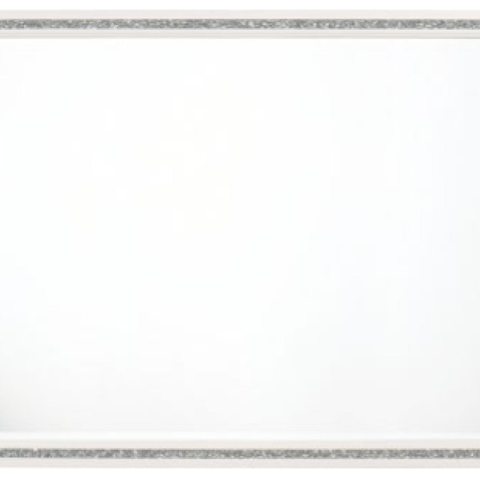 Benzara BM275076 Solid Wood Mirror, Shimmering Silver Accent, Landscape, White
