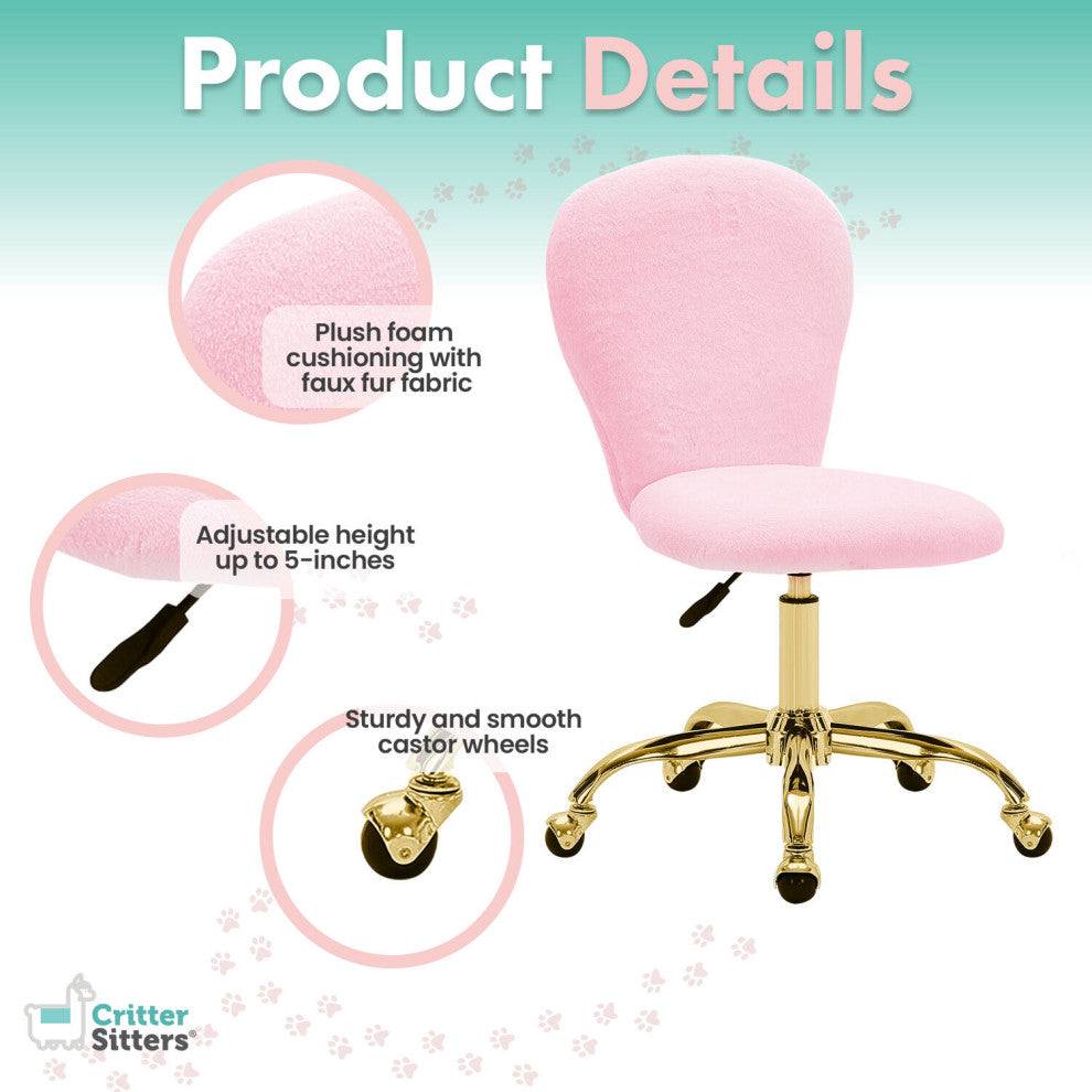 Critter Sitters Emmy Faux Fur Swivel Office Chair, Pink/Gold