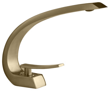 Single Hole 1-Handle Bathroom Sink Faucet Curved Spout with Pop Up Drain, Brushed Gold