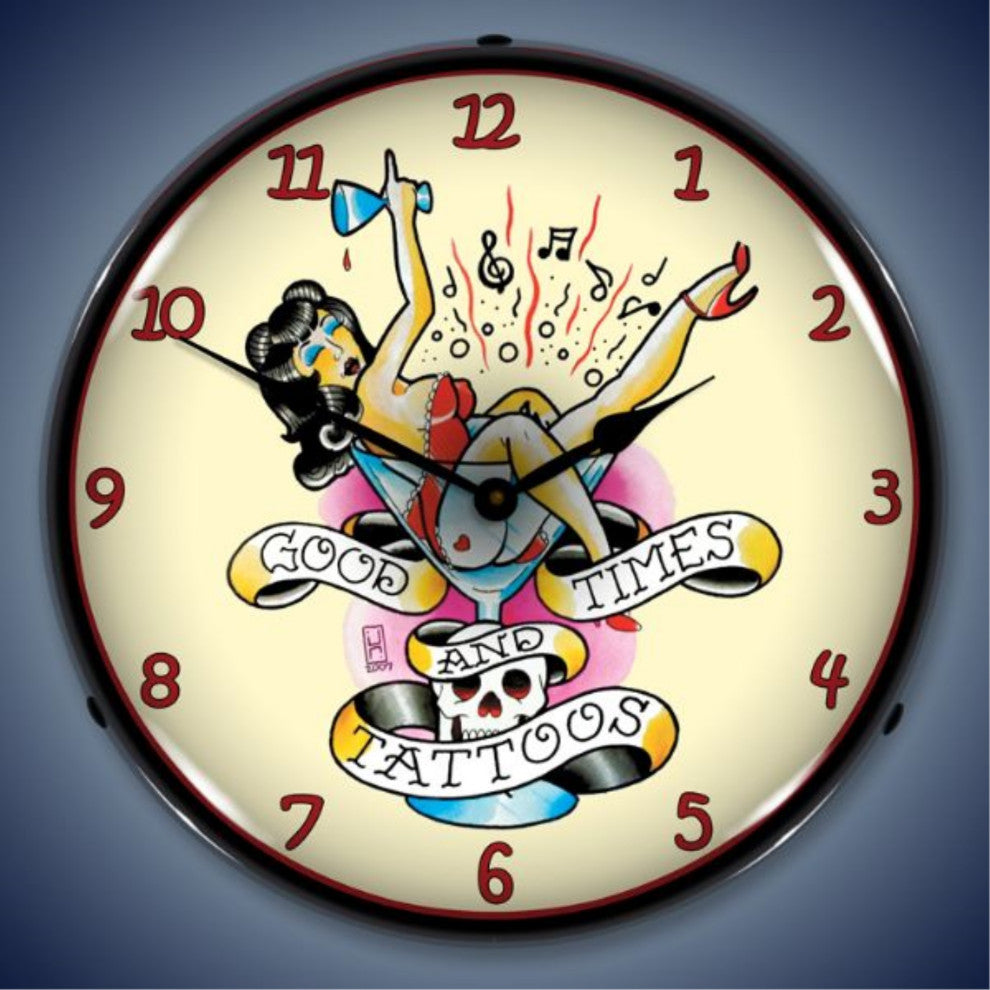 711165 Tattoo Girl in Glass Clock