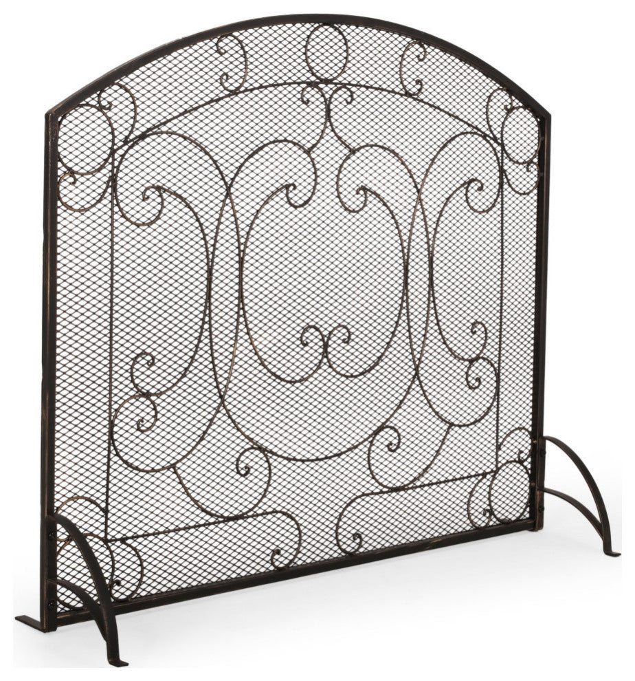 Ella Iron Fireplace Screen, Black Brushed Gold