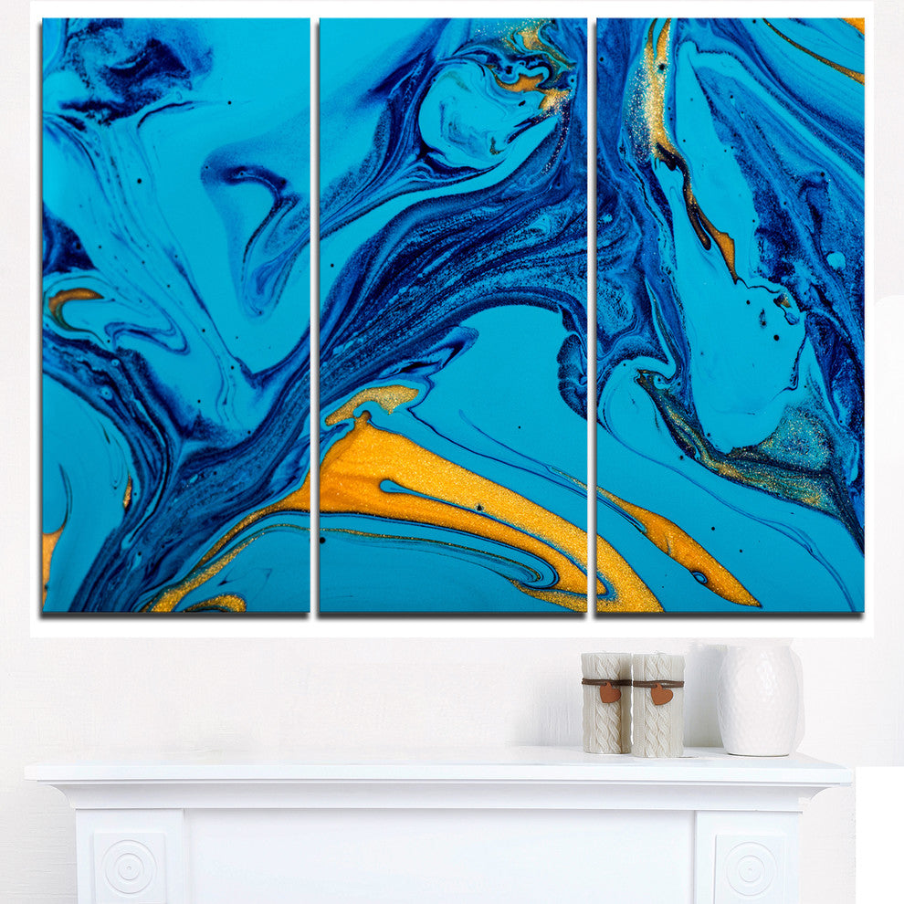 "Soft Blue Abstract Acrylic Paint Mix" Art on Canvas, 3 Panels, 36"x28"