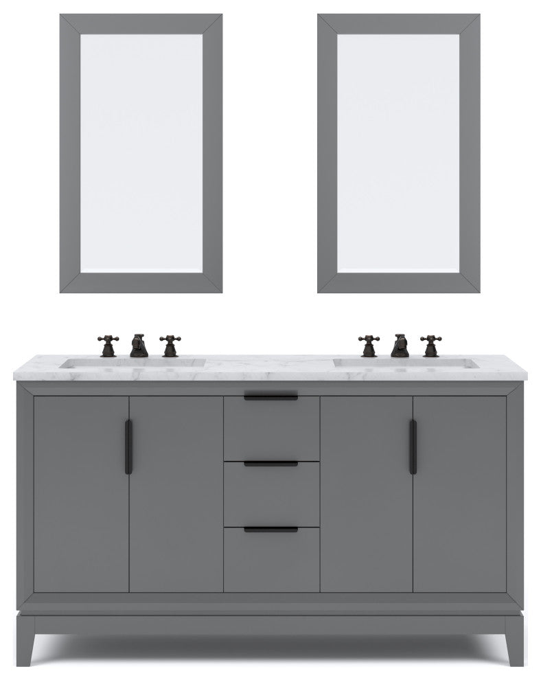 Elizabeth 60" Double Sink Carrara White Marble Vanity, Cashmere Gray