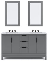 Elizabeth 60" Double Sink Carrara White Marble Vanity, Cashmere Gray