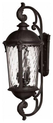 Windsor Extra Large Outdoor Wall Sconce, Black With Clear Water Glass Glass