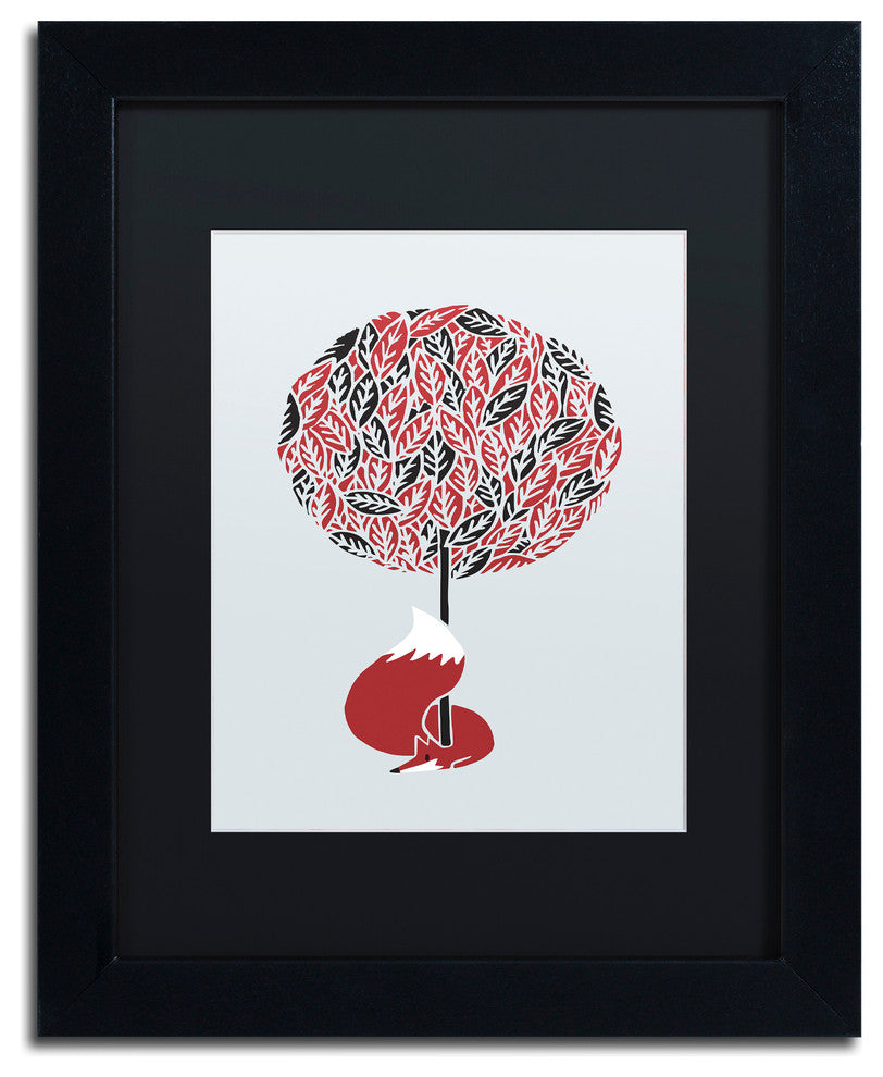 Robert Farkas ''Cherry Tree Fox'' Art, Black Frame, Black Mat, 14x11