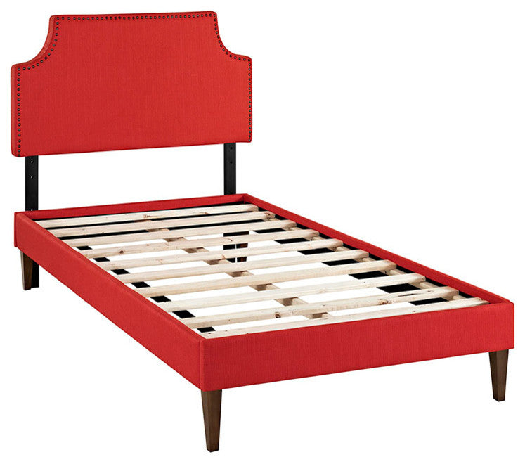 Modway Laura Twin Fabric Platform Bed With Squared Tapered Legs, Atomic Red