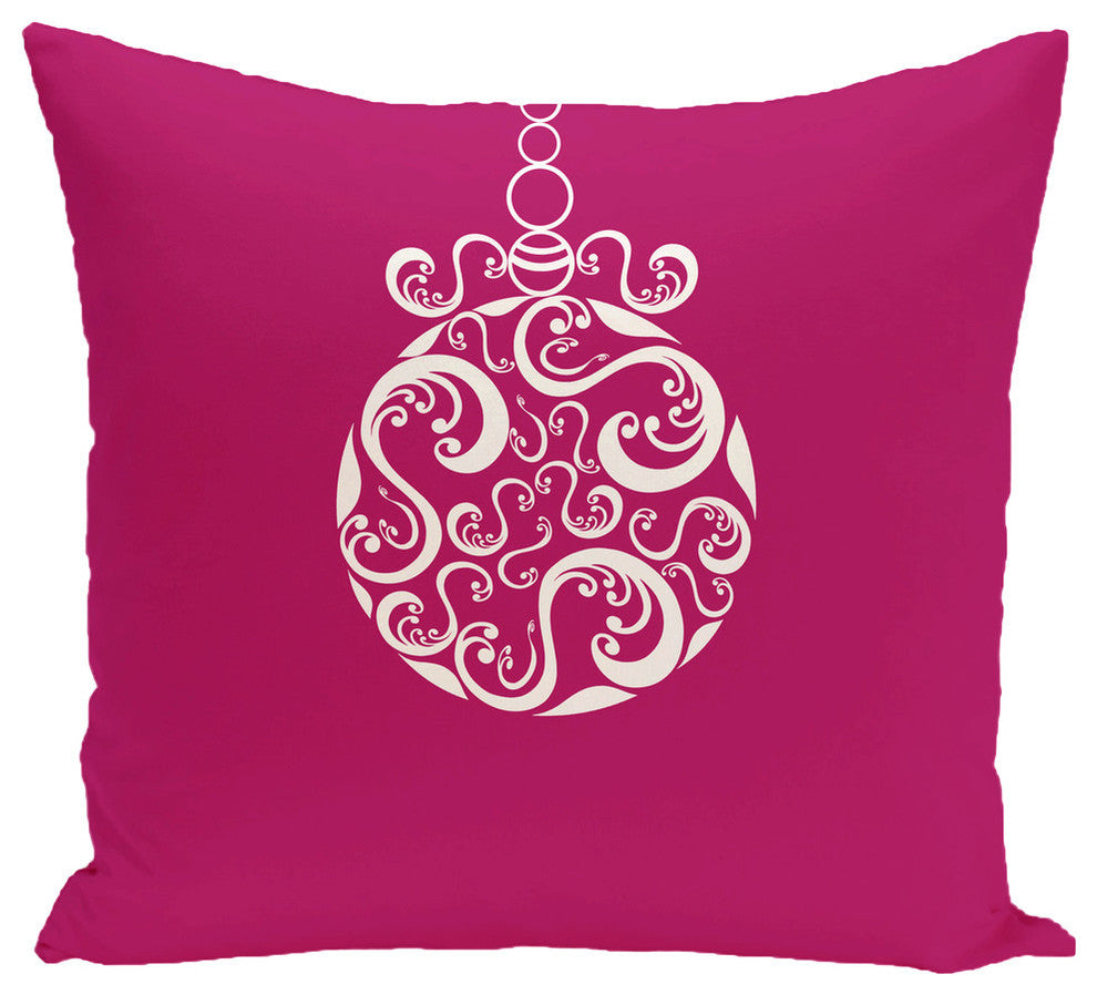 Fancy-Bulb, Decorative Holiday Print Pillow, Pink, 20"x20"