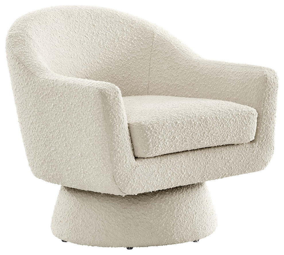 Astral Boucle Fabric Boucle Fabric Swivel Chair, Ivory