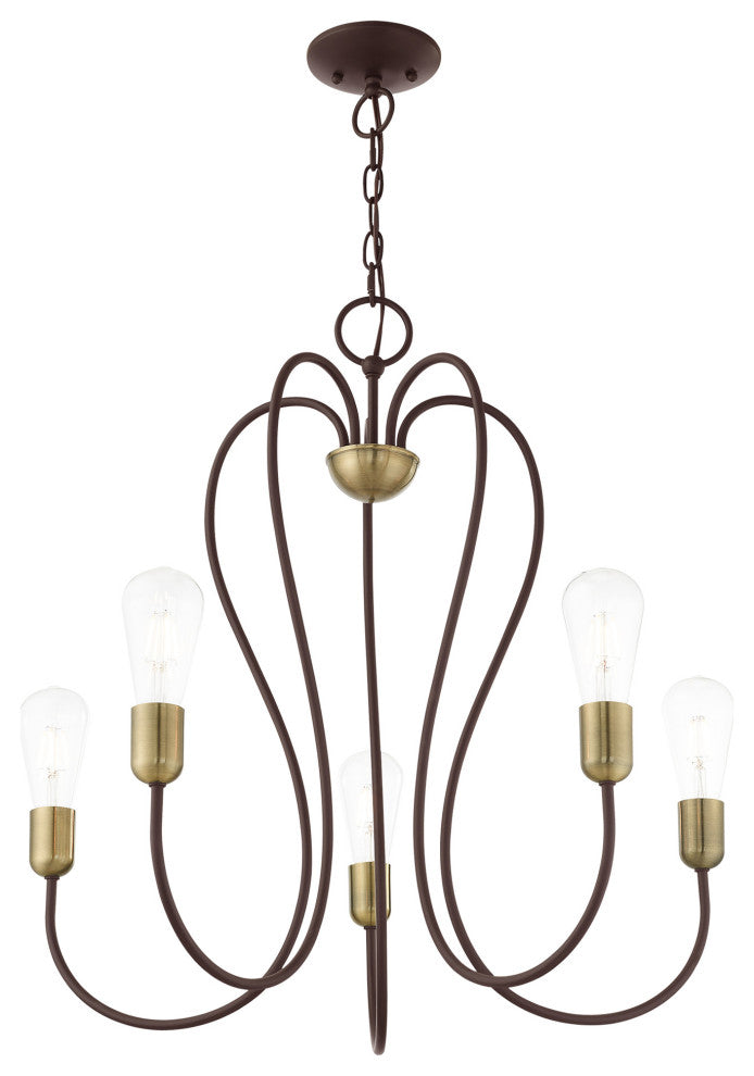 Livex Lighting Lucerne 5 Light Bronze With Antique Brass Accent Chandelier