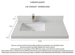 Boston 36 Left Offset Bath Vanity in Elephant Skin Gray 2" Carrara Quartz