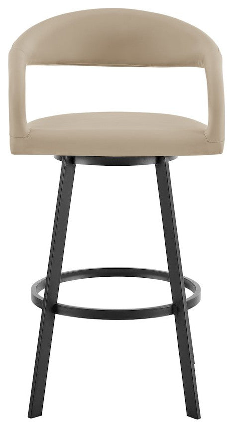 Ramona 26 Swivel Counter Stool with Matte Black Iron and Beige Faux Leather