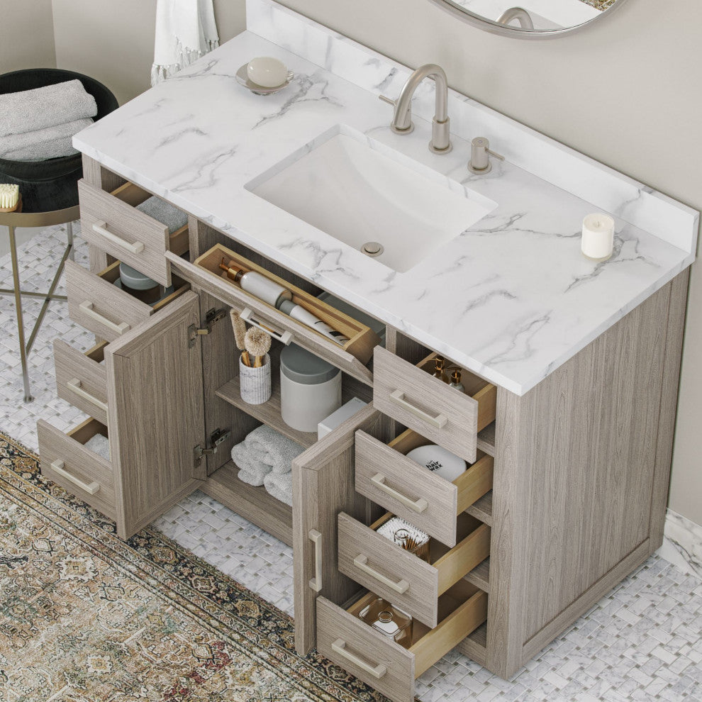 The Wyatt Bathroom Vanity, Antique Gray Oak, 48", Single Sink, Freestanding