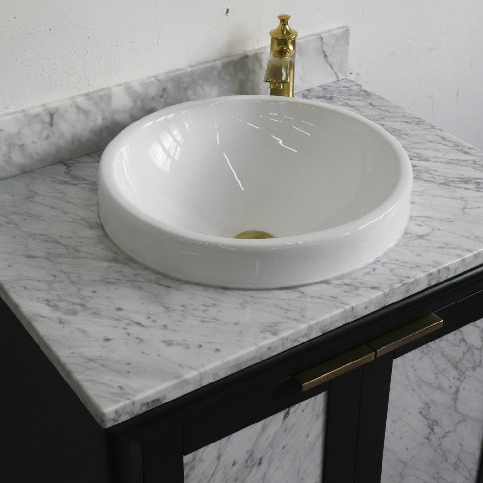 31" Single Sink Vanity, Dark Gray Finish With White Carrara Marble