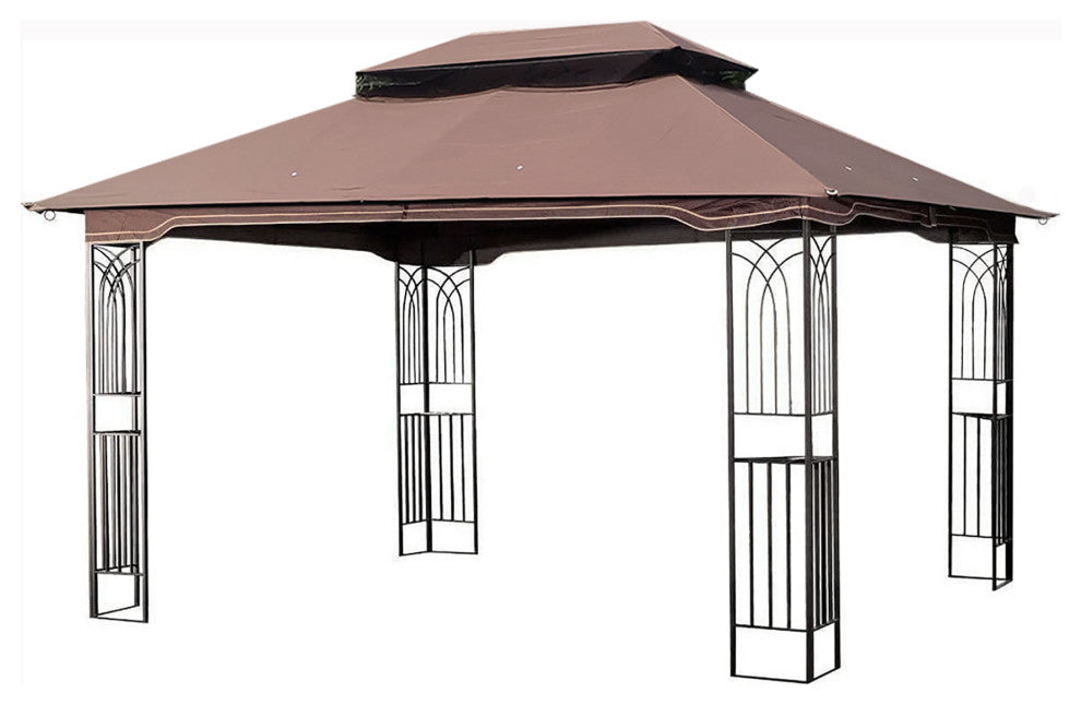 Outdoor Patio Canopy Tent With Ventilated Double Roof And Mosquito Net, Brown