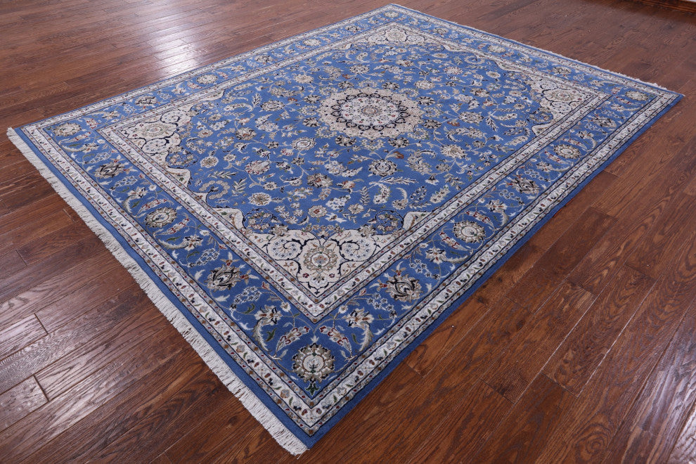 Persian Nain Hand-Knotted Wool & Silk Rug 7' 11" X 10' 2" - Q13126