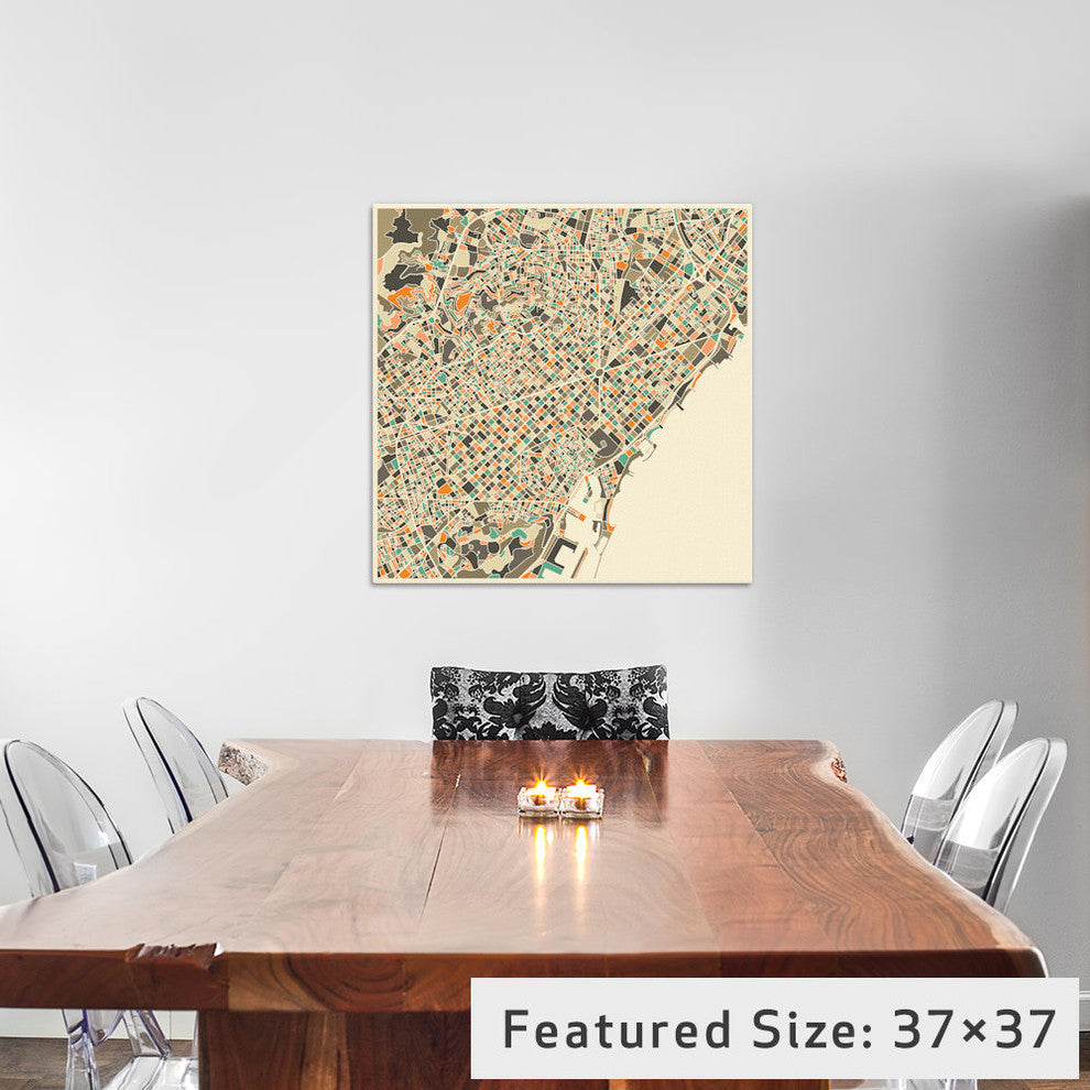 "Abstract City Map of Barcelona" by Jazzberry Blue, 26x26x1.5