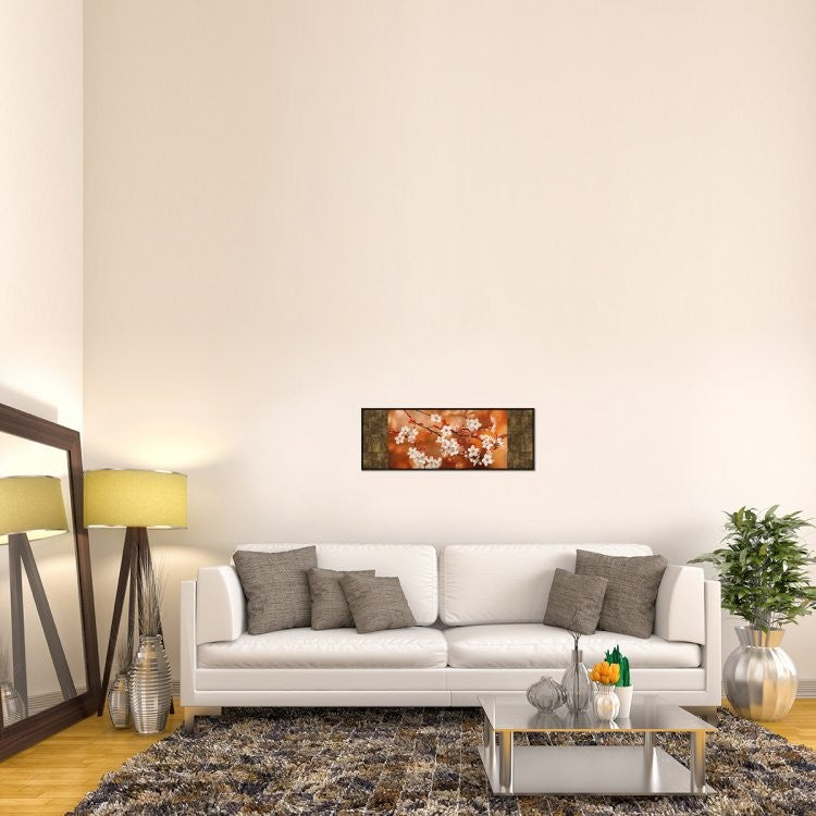 "Orange Sakura" Framed Canvas Giclee by Jenny Thomlinson, 37x13"