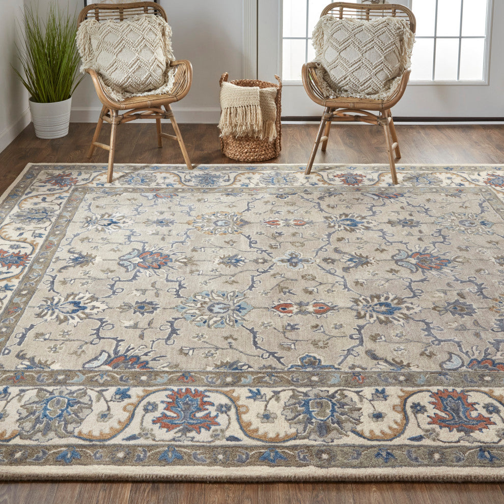 Weave & Wander Mattias Persian Warm Gray/Blue Rug, 5' X 8'
