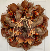 Cascading Fall Leaves Deco Mesh Wreath