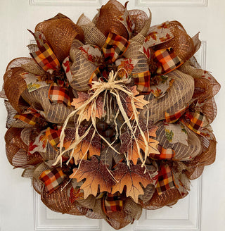 Cascading Fall Leaves Deco Mesh Wreath