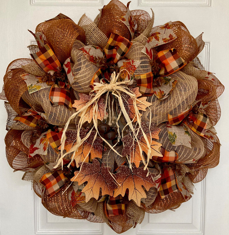 Cascading Fall Leaves Deco Mesh Wreath