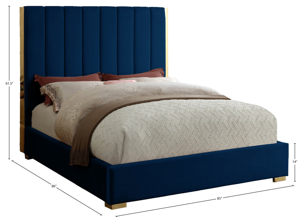 Becca Velvet Upholstered Bed, Navy, King