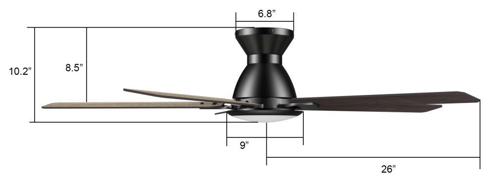 CARRO Flush Mount Ceiling Fan With Dim LED Light and Remote Smart 52" 5-Blade, Walnut