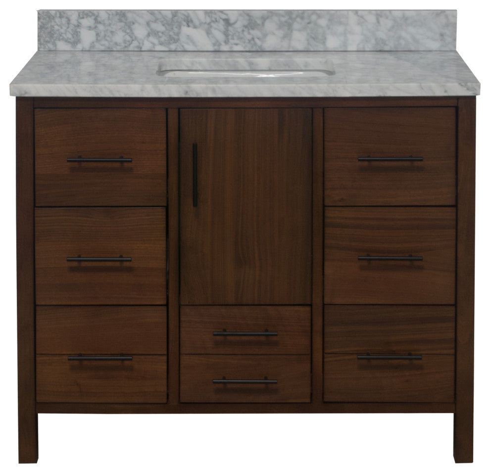 California 42" Bathroom Vanity, Walnut, Carrara Marble