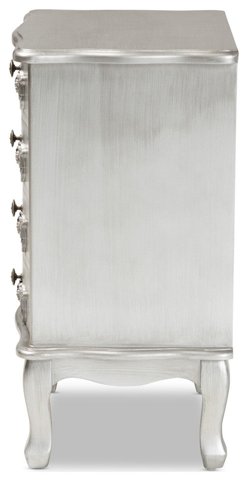 Callen Classic and Traditional Brushed Silver Finished Wood 4-Drawer Nightstand