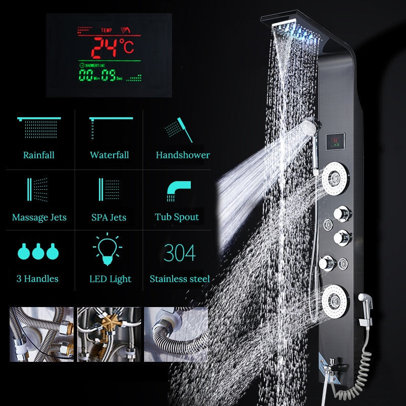 6-Stage Stainless Steel LED Shower Column With Massage Jets, Black