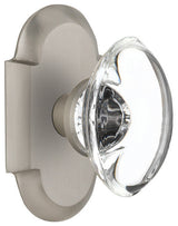 Double Cottage Plate With Oval Clear Crystal Knob, Satin Nickel