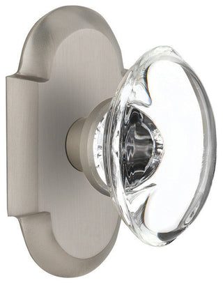 Double Cottage Plate With Oval Clear Crystal Knob, Satin Nickel