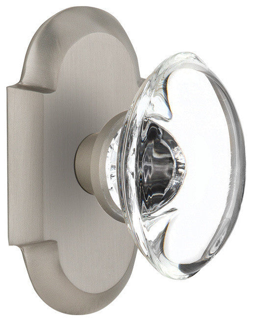 Double Cottage Plate With Oval Clear Crystal Knob, Satin Nickel