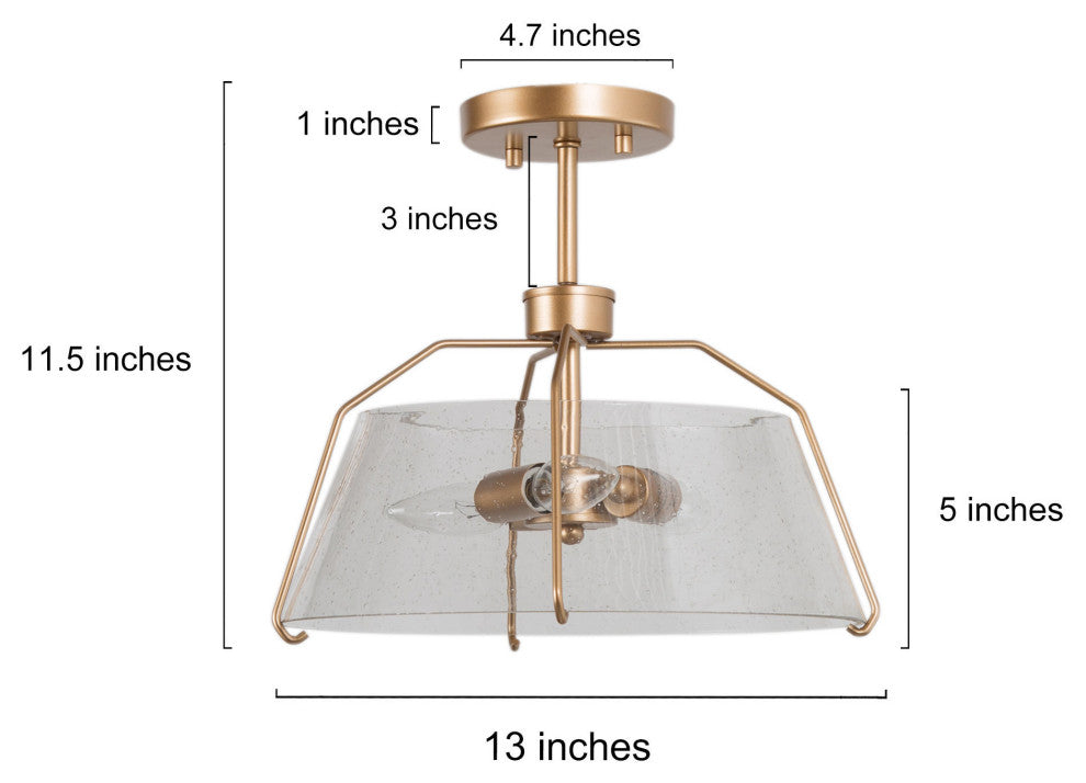 Modern 3-light Semi Flush Mount Gold Drum Ceiling Light Hollow Glass Shade