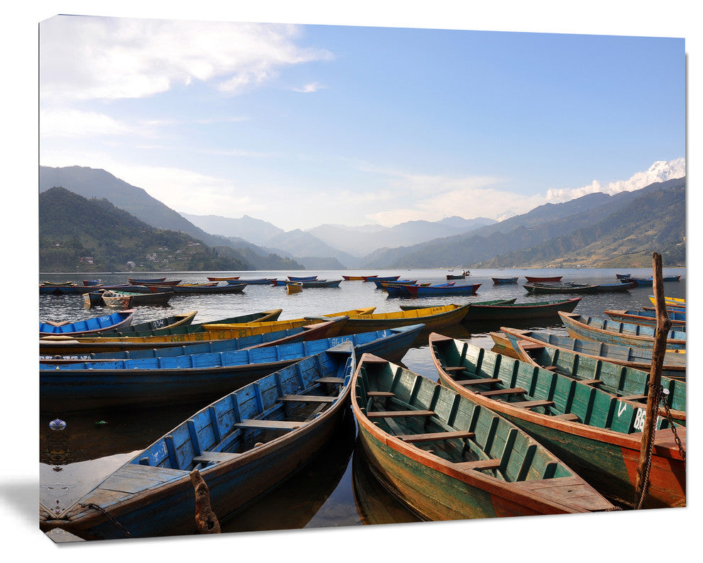 Colorful Boats Pokhara Lake, Boat Canvas Art Print, 40"x30"