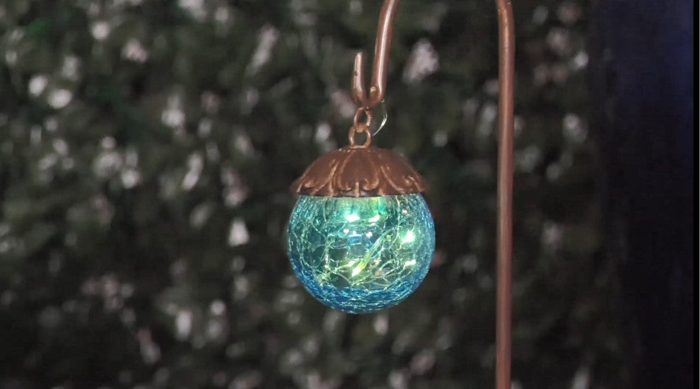 Solar Metal and Glass Ball Pathway Light - Blue Hummingbird
