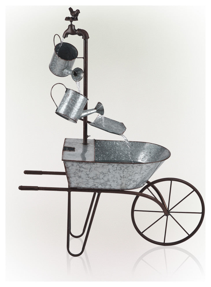 Metal Watering Can Wheelbarrow Fountain