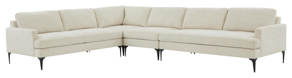 Serena Cream Velvet Large L-Sectional With Black Legs