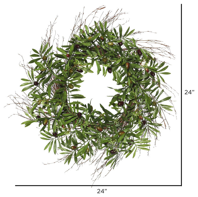 Vickerman FK170801 24" Artificial Green Olive Leaf Wreath
