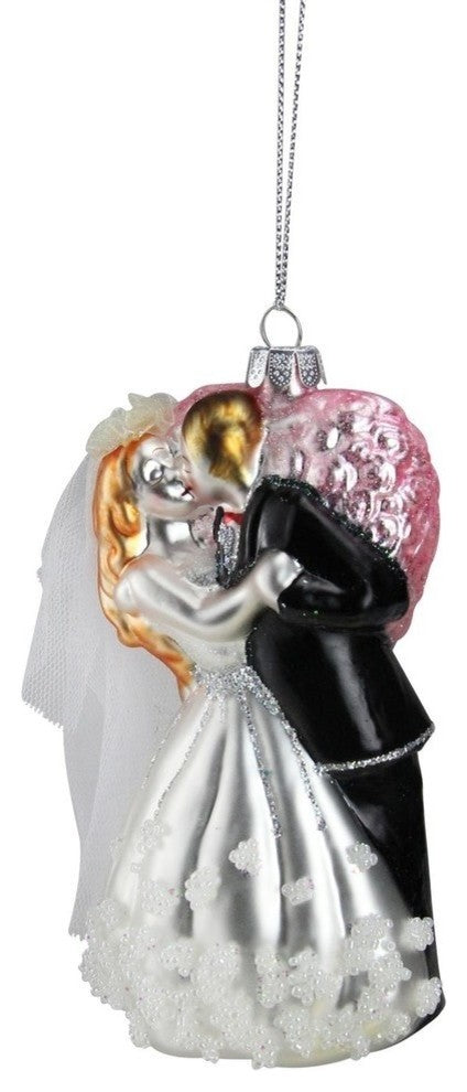 5.25" Bride and Groom Glass Wedding Christmas Ornament