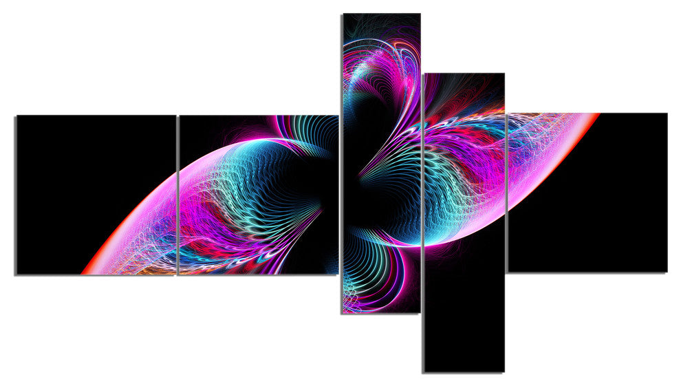 Colorful Flower Fractal Rainbow, Abstract Art on Canvas, 60"x32", 5 panels